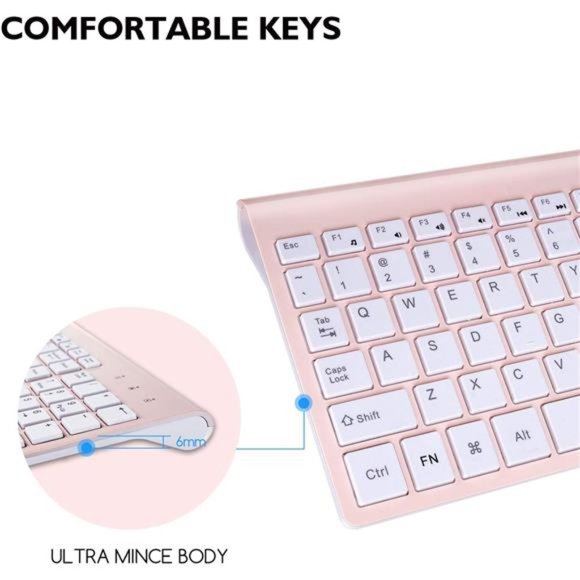 Pink Wireless Keyboard and Mouse Combo, cimetech Compact Full Size Pink Wireless - Picture 2 of 6